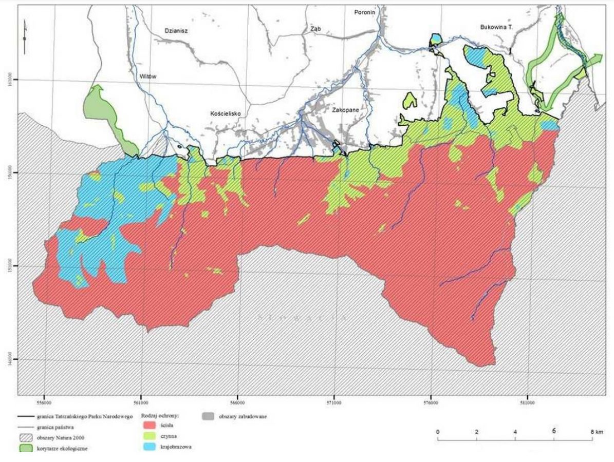 TPN obszary ochrony ścisłej czynnej krajobrazowej mapa