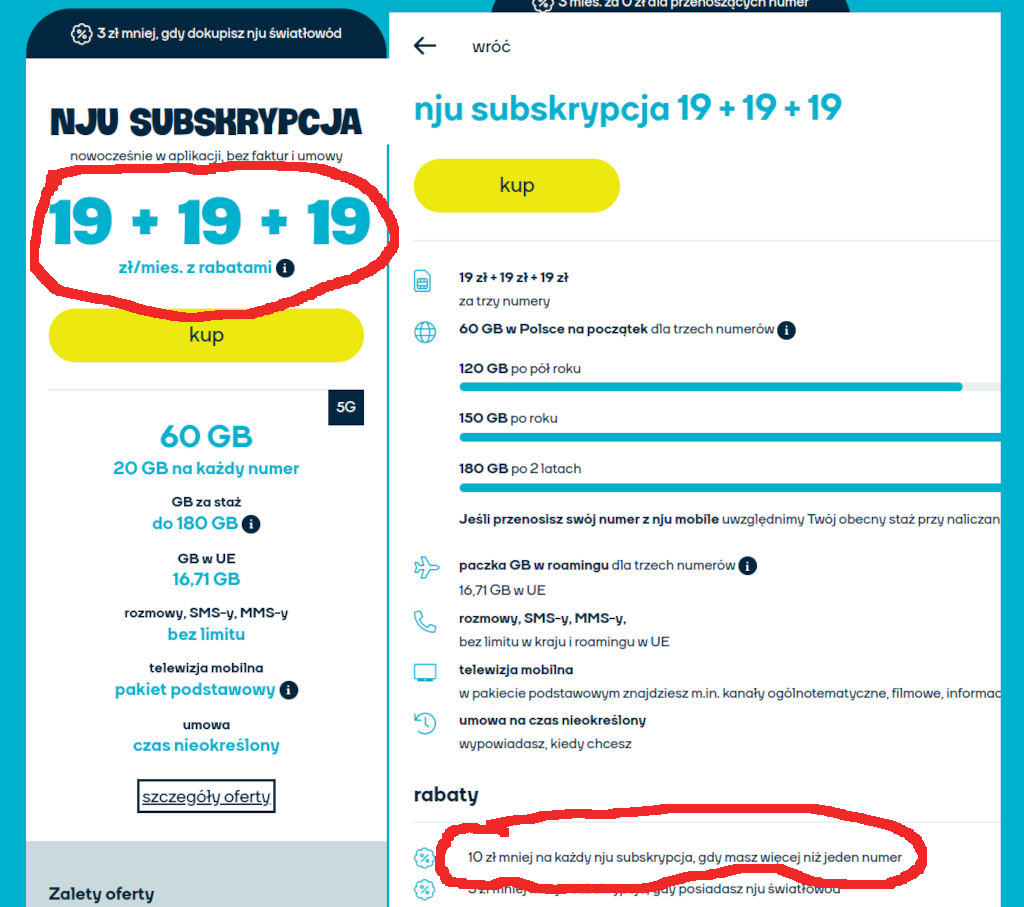 Czy brak informacji o czasowym charakterze rabatu za łączenie numerów w ofercie Nju subskrypcja to nieuczciwa praktyka rynkowa?