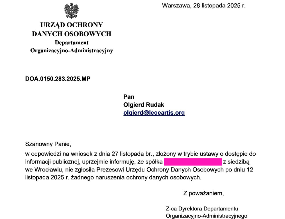 zgłoszenie naruszenia brak szkody 