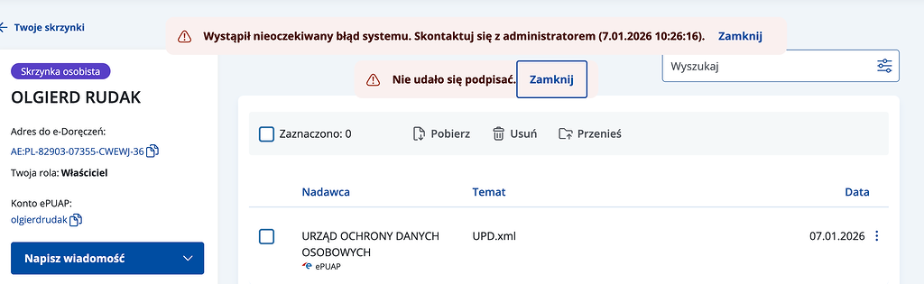 błąd e-Doręczenia