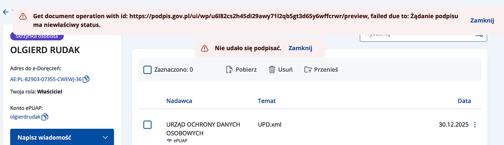 błąd e-Doręczenia