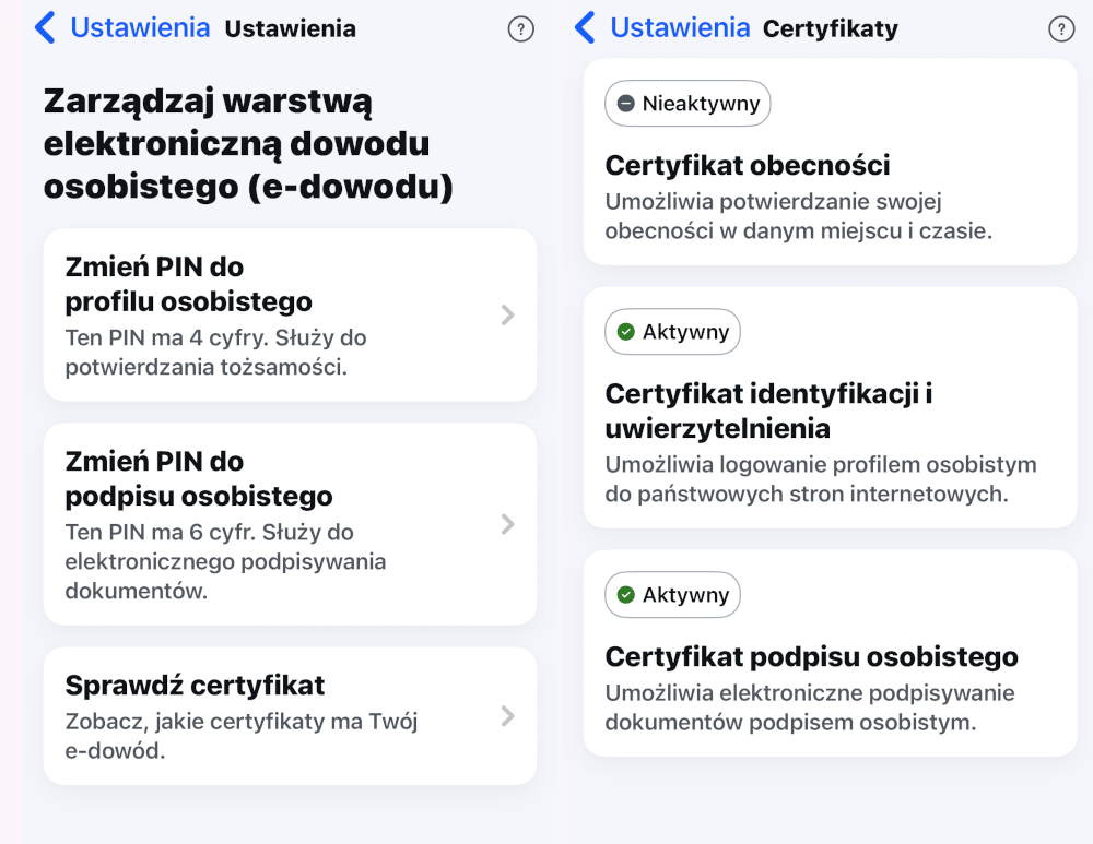 Zarządzanie warstwą dowodu osobistego w aplikacji mObywatel