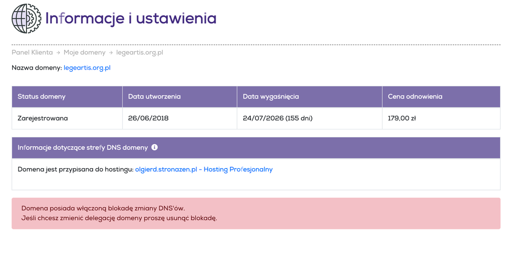 sprzedam domenę legeartis.org.pl